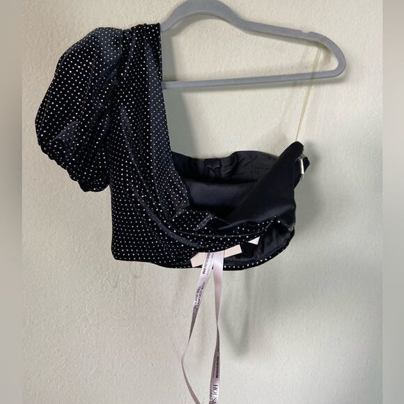 NWT House of CB Zenaida Black Crop Top Bustier Crystal One Shoulder Size S - Picture 8 of 12